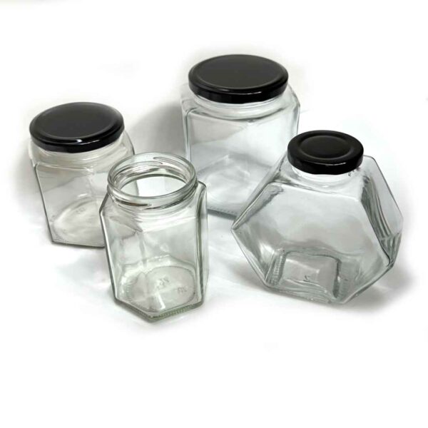 Hexagonal Glass Honey Jars